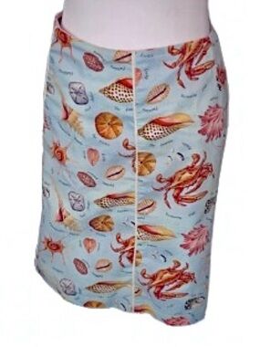 Crab Shells Ocean 100% Cotton Love- Life Sea Pencil Skirt Boho Resort Beach